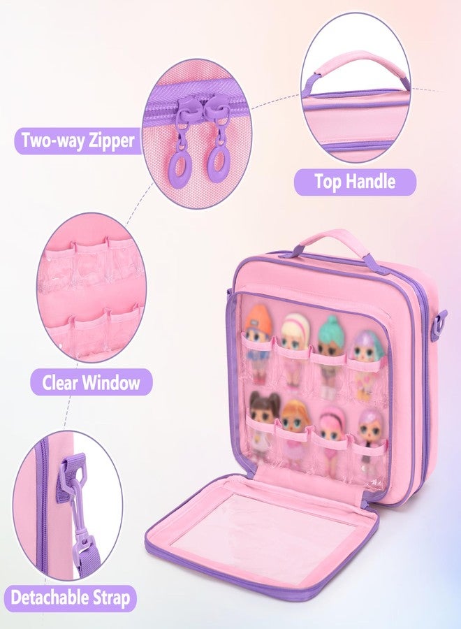 GRAOSO Doll Carrying Case Compatible with LOL Surprise Dolls All, Display Storage for Doll Organizer with 7 Clear Zipper Pockets and a Handle Strap & Shoulder Strap, Pink, Bag Only (Patented Design) - Image 3